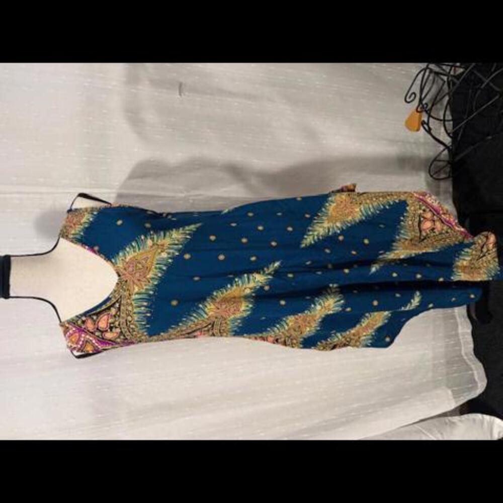 100% RAYON BOHO FEATHER UMBRELLA DRESS ASYMMETRICAL LOOSE FLOWY